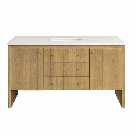 JAMES MARTIN VANITIES Hudson 60in Single Vanity, Light Natural Oak w/ 3 CM White Zeus Top 435-V60S-LNO-3WZ